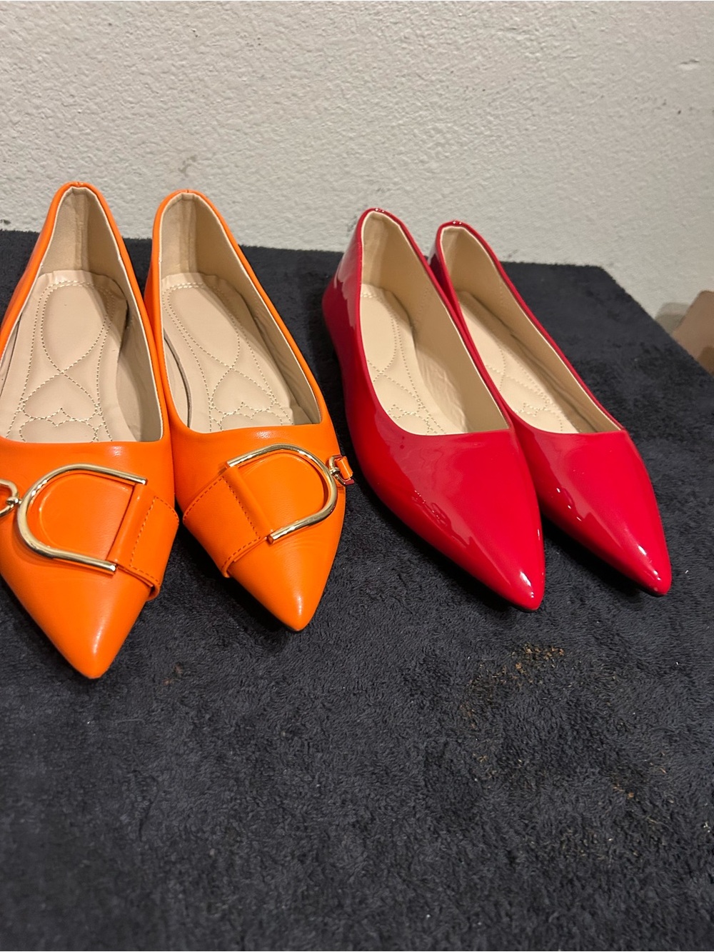 Pointed Toe Patent Flats in Orange and Red NWOT 2 pair